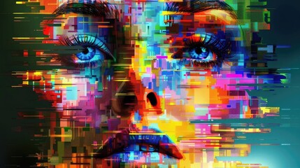 Colorful Digital Essence: The Pixelated Portrait. Concept Colorful, Digital Art, Portrait, Pixelated, Abstract