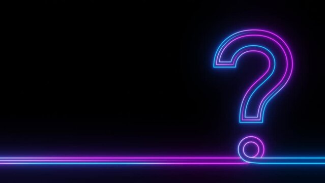 Purple neon question mark loop animation background