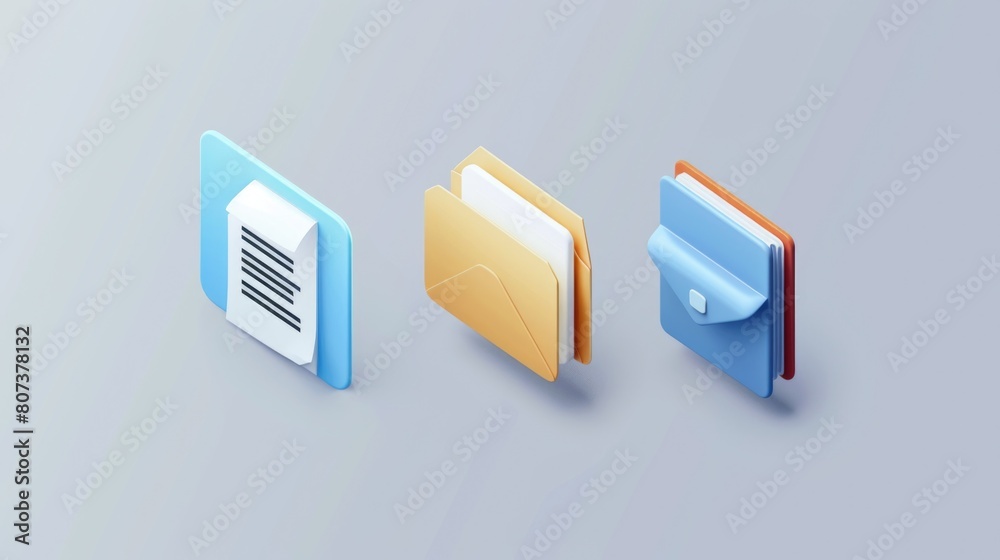 Poster three different colored folders for organizing files, ideal for office and school use
