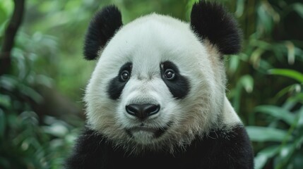 Close-up of a panda bear in a forest, suitable for nature and wildlife concepts