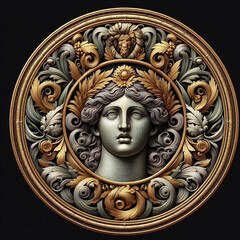 Round and embroidered ancient god reliefs