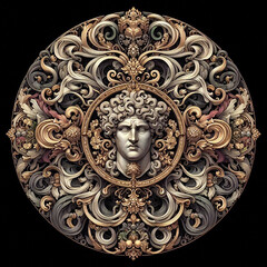 Round and embroidered ancient god reliefs