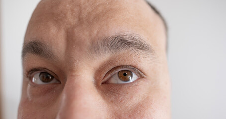 Male Brown Eyes close-up, young Caucasian man looking, Masculine beauty, vision examination,...