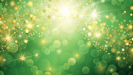 Vibrant Green Abstract Background with Bokeh Effects and Sparkling Stars - Ideal for Festive Occasions, Seasonal Celebrations.