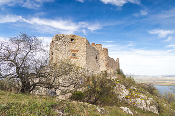 The ruins of Devicky castle on the Pavlov Hills in South Moravia, Czech Republic, Europe.