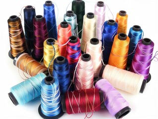 Thread Spools and Bobbins Colorful threads for various sewing needs. - obrazy, fototapety, plakaty