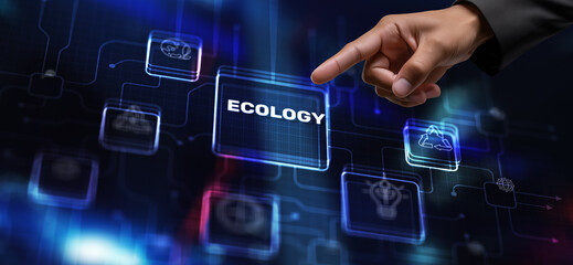 Abstract Ecology Background. Hand clicks on ecology icon