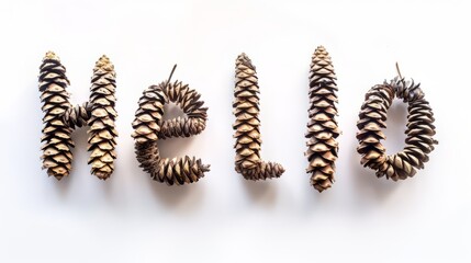 The word Hello created in Spruce Pinecone Letters.