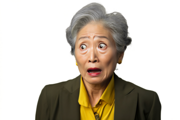 Close up of an astonished old chinese businesswoman