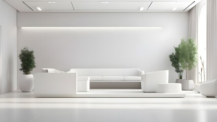Minimalist white reception area of a contemporary hospital decor mock-up