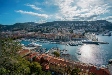 Fototapeta na wymiar Aerial view on Lympia port in Nice - fantastic French riviera for relaxation