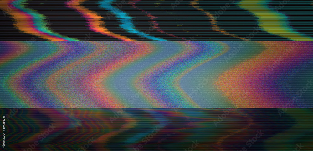 Aufkleber retro cctv or vhs video background texture with colorful noise and horizontal scanlines.