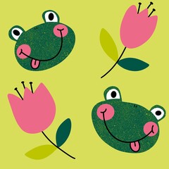 Cartoon animals seamless frogs pattern for wrapping paper and fabrics and kids clothes print and party accessories