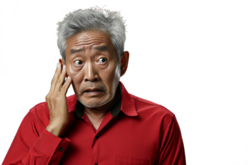 Close up of a shocked old asian man