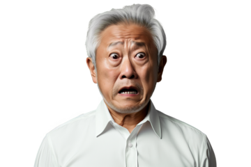 Close up of a shocked old asian man