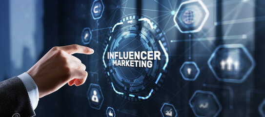 Influencer marketing concept. Promotion of goods or services through influencers