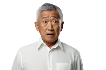 Close up of a shocked old asian man