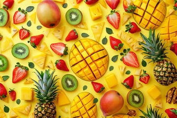 Geometric pattern illustration of vibrant fresh fruit mix top view