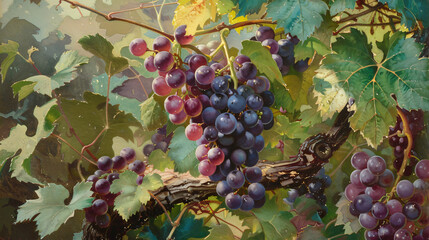 Cluster of Grapes Hanging From Vine