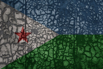 flag of djibouti on a old grunge metal rusty cracked wall background