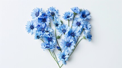 Bouquet of blue flowers is made in the shape of a heart. Summer flowers. Floral abstract background. Illustration for cover, card, postcard, interior design, banner, poster, brochure or presentation. - obrazy, fototapety, plakaty