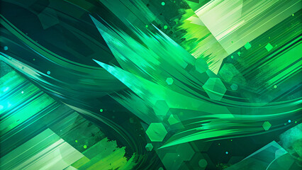 Dynamic Layered Composition of Green Geometric Shapes and Lines - Abstract Digital Artwork.