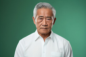 Close up of a serious old asian man