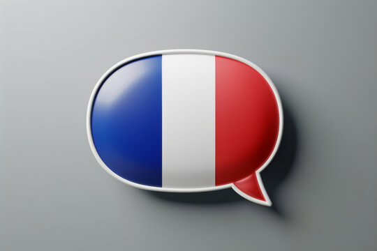 Speech bubble icon with the french flag symbolizes language learning, perfect for advertising language schools or multicultural communication