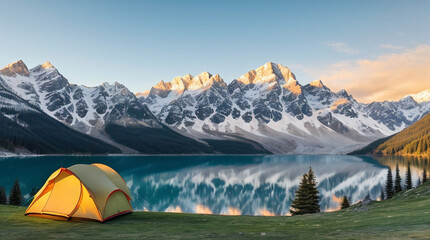 camping in the mountains, tent, lake, summer