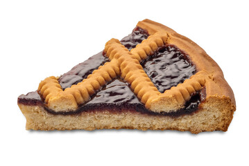 Slice of tart with berry jam isolated