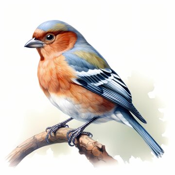 recommend clip art: Chaffinch. Chaffinch on branch clipart. Watercolor illustration. Generative AI. Detailed illustration.