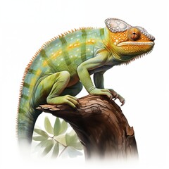 Obraz premium Chameleon. Tropical reptiles clipart. Watercolor illustration. Generative AI. Detailed illustration.