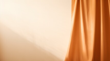 Close up of Curtains in orange Colors and Shadow of Windows. Studio Background for Product Presentation.