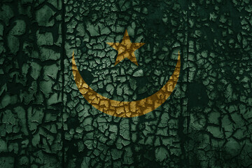 flag of mauritania on a old grunge metal rusty cracked wall background