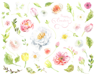 Spring Easter single elements, floral wreath, duck, bouquet, botanical ester clipart,  flowers, peony flower, tulip, roses,butterflies, cute baby shower flowers green clipart, greeting card, rsvp