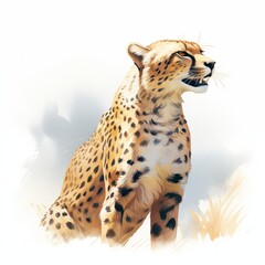 Cheetah. Cheetah clipart. Watercolor illustration. Generative AI. Detailed illustration.