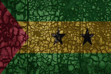 flag of sao tome and principe on a old grunge metal rusty cracked wall background