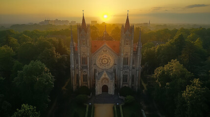  Sunset Over Gothic Cathedral 