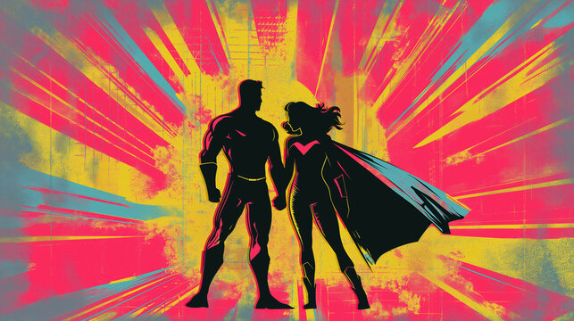 Superhero Couple , pop art comic style 