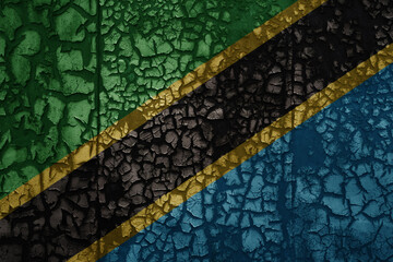 flag of tanzania on a old grunge metal rusty cracked wall background