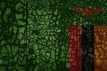 flag of zambia on a old grunge metal rusty cracked wall background