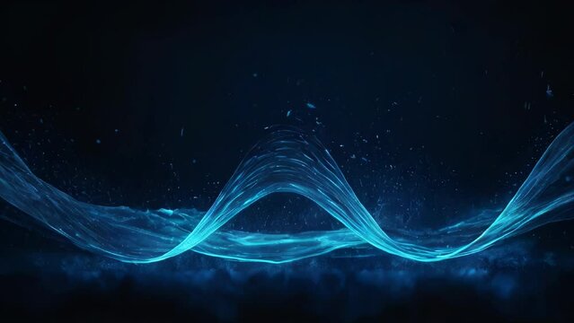 Abstract glowing blue futuristic energy dust frame with waves of magical energy particles on a dark blue background. Abstract background