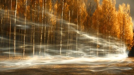 trees sprinkled by a long exposure photograph of water - obrazy, fototapety, plakaty