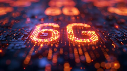 High-Speed Connectivity: 5G Network Technology on Illuminated Circuit Board - obrazy, fototapety, plakaty