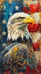 american eagle with flag - obrazy, fototapety, plakaty