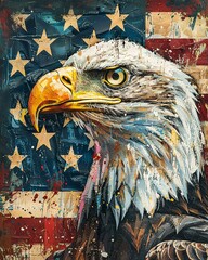 American eagle with flag - obrazy, fototapety, plakaty