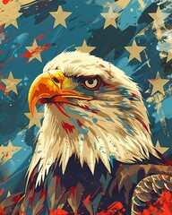 American eagle with flag - obrazy, fototapety, plakaty