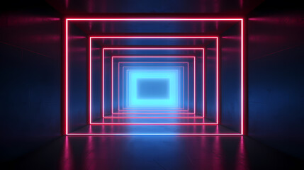 Abstract neon background with blue and red glowing lines