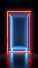 Abstract neon background with blue and red glowing lines