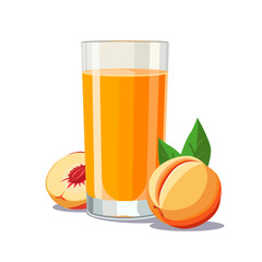 Full glass of orange freshly squeezed peach juice. Isolated vector summer drink for flat design